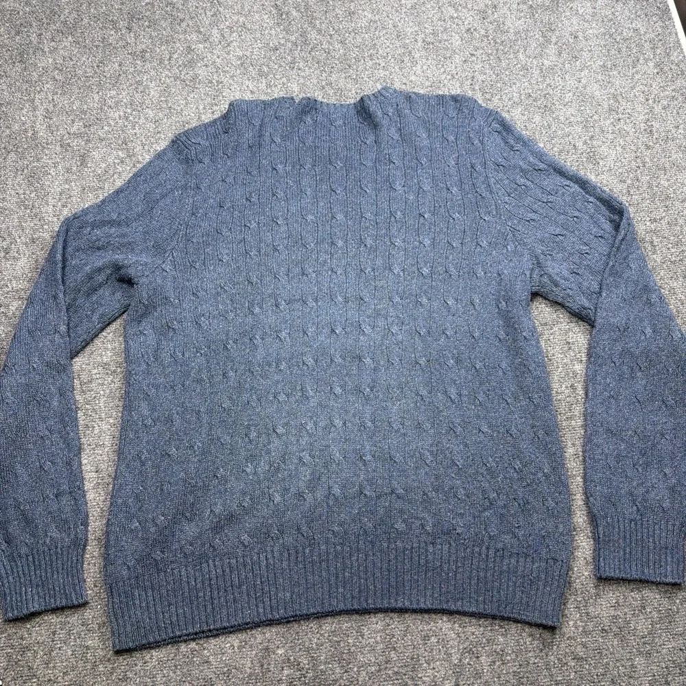 VTG 90's Polo Ralph Lauren SILK Sweater Mens XL Cable Knit Fisherman Blue Rare!